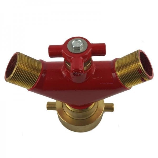brass dividing breech 65mm fbt inlet x 38mm bsp outlet