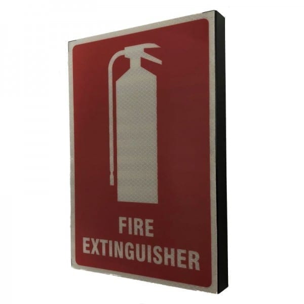 metal right angle fire extinguisher location sign
