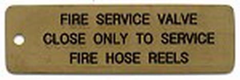 Fire Service Valve Brass 120mm W x 35mm H - 8mm Letters