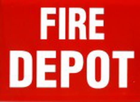 Sign Poly Fire Depot White Print Red Back 310mm W x 230mm H