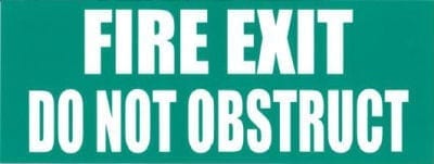 Sign Poly Fire Exit Do Not Obstruct White Print Green Back 300mm W x 120mm H