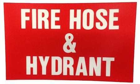 Sign Poly Fire Hose & Hydrant White Print Red Back 370mm W x 230mm H