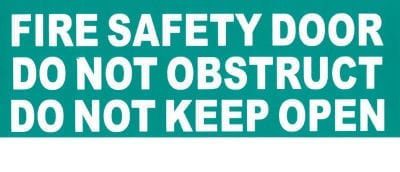 Sign Self Adhesive Fire Safety Door Do Not Obstruct Do Not Keep Open Green 320mm W x 120mm H