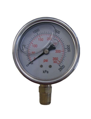 Gauge 2500 kpa Liquid Filled 63mm Dia 1/4 BSP Bottom Entry