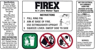Label Air Water 9.1ltr Firex Genuine 3A