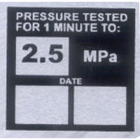 Label Pressure Test Aluminium 2.5MPa 35mm W x 35mm H