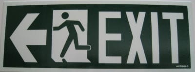 Sign Exit Luminous Running Man Pictograph Left Exit 400mm x 150mm